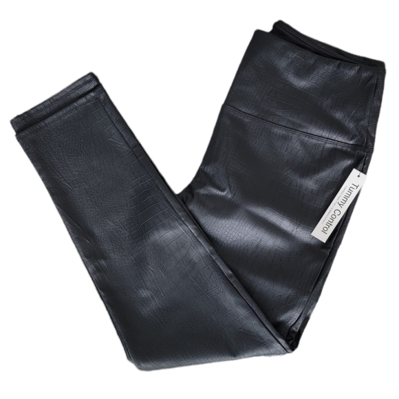 NWT Nicole Miller Black Textured Faux Leather Leggings, Size XL - Picture 6 of 12